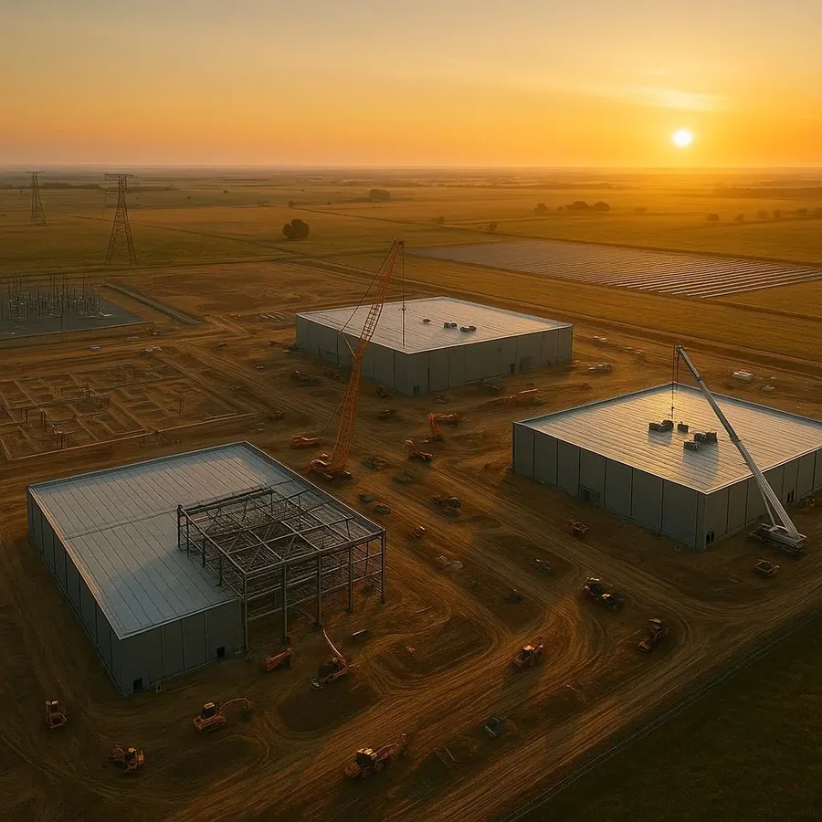 Digital infrastructure campus under construction near power infrastructure