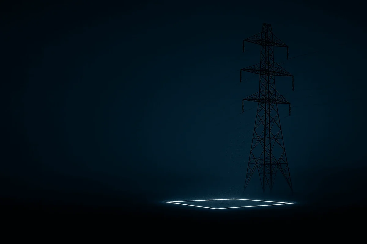 Dark transmission tower and illuminated site pad